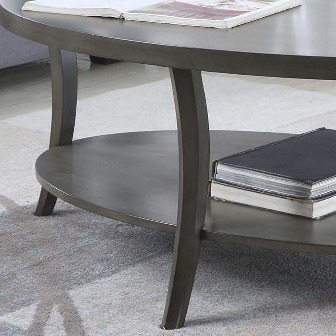 Roundhill Furniture Contemporary Perth Oval Shelf Coffee Table Set, Grey