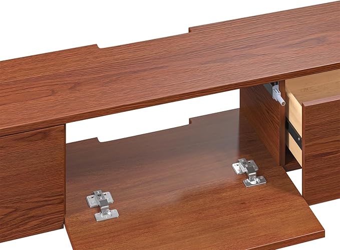 Fully Assembled Floating TV Stand with Drawers, 78IN Vintage Wall Mounted Entertainment Center, Minimalist Large Storage Console Under TV, Solid Wood Media Shelf for Living Room, Bedroom