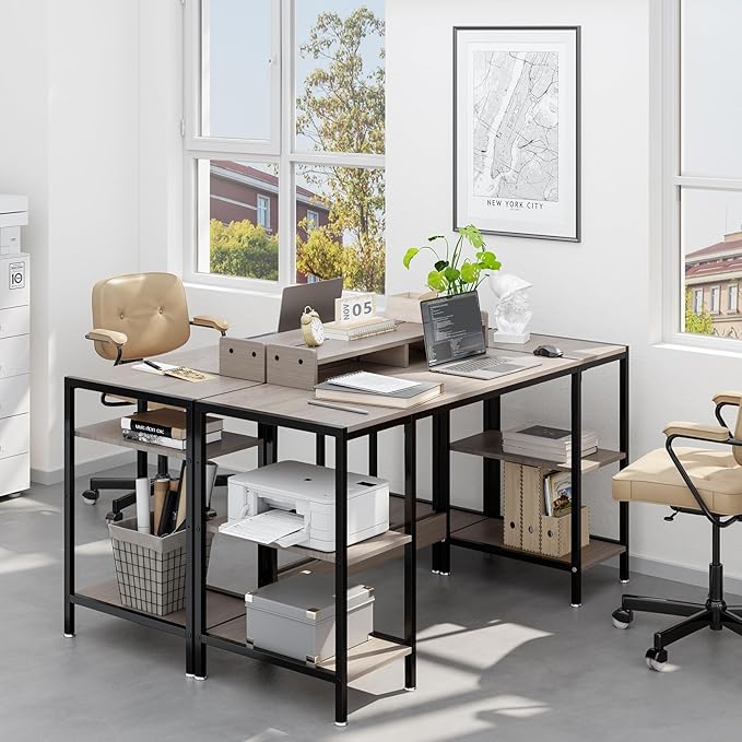 Computer Gaming Desk with Monitor Stand, Home Office Desk Suitable for 2 Monitors, Writing Desk with Adjustable Storage Space,Sturdy and Durable Modern Small Desk (Grey, 55 inchs)