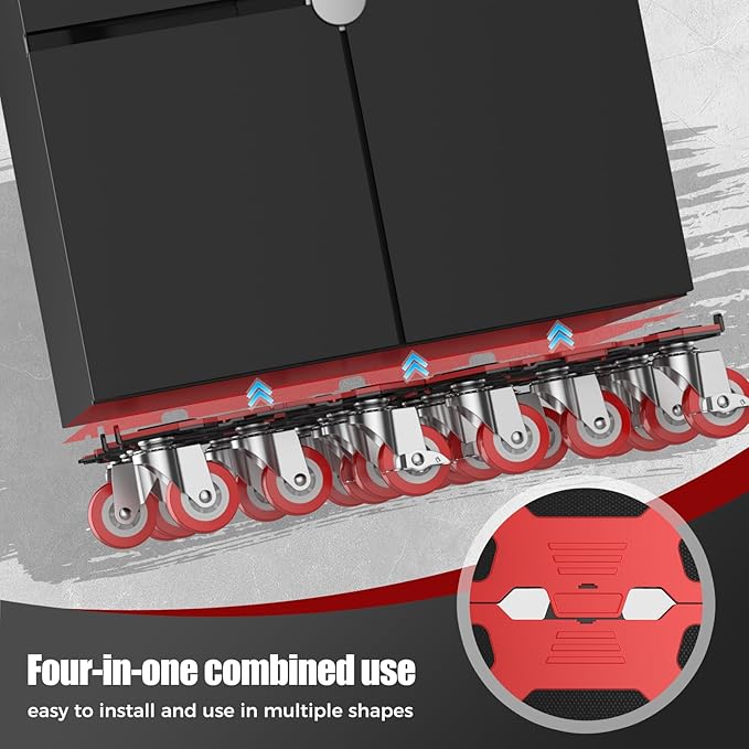 Upgraded Furniture Dolly Movers 5 Wheel Heavy Duty 3000LBS Capacity Carbon Steel Panel 360° Rotating Casters Furniture Slider for Sofa Refrigerator Piano (Red, 6in)