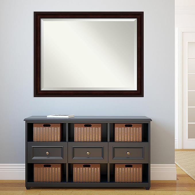 Amanti Art Brown Wall Mirror 35x45 Coffee Bean Brown Rectangle Bathroom Mirror for Wall Decor Living Room, X-Large Casual Frame, Hangs Horizonally and Vertically, Bathroom Decor, Beveled Edge from WI