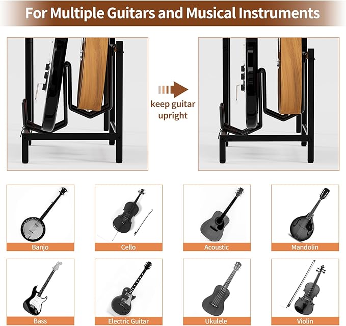 End Table with Guitar Stand,Record Player Stand,Vinyl Records Storage,2-Tier Guitar Stand for Acoustic, Electric Guitar,Bass,Turntable Stand Side Table for Music Room Studio Living Room-Black