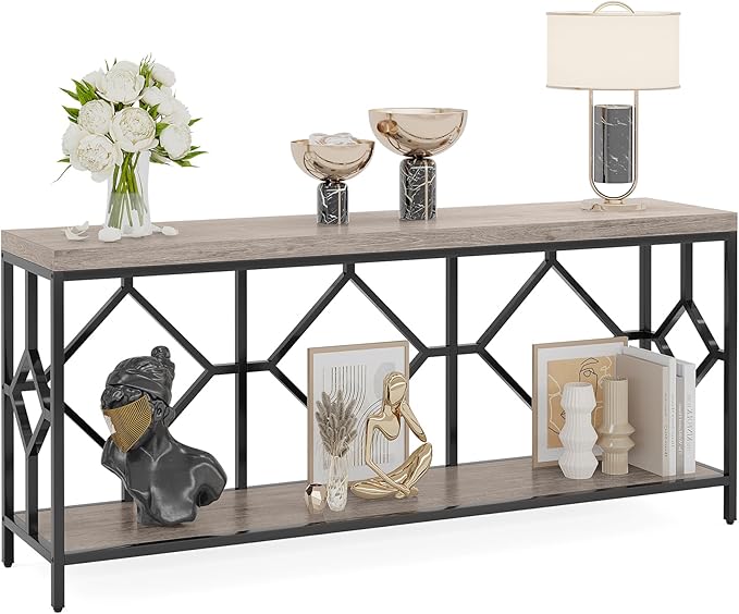 Tribesigns 71 Inch Extra Long Sofa Table, Narrow Long Sofa Console Tables Behind Couch Table with Open Storage Shelf
