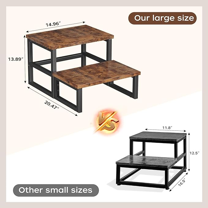 Homeiju 3 in 1 Step Stools for Adults Kids Toddler, Heavy Duty Wooden Step Stool with Non-Slip Pads, 2 Tire Step Stool for Kitchen Bathroom Bedroon Stepping Stool, Rustic Brown