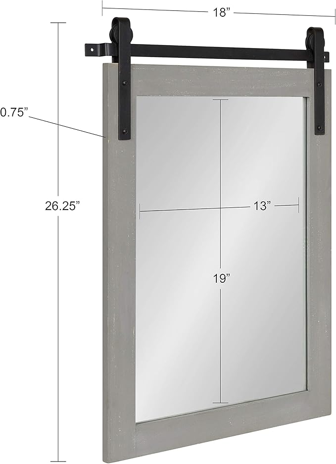 Kate and Laurel Cates Farmhouse Wood Framed Wall Mirror, 18 x 26, Gray, Barn Door-Inspired Rustic Mirrors for Wall
