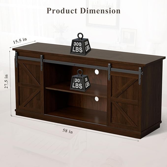 YESHOMY TV Stand for Televisions up to 65 Inches, with Sliding Barn Doors and Storage Cabinets, Console Table and Media Furniture for Living Room, 58 Inch, Espresso