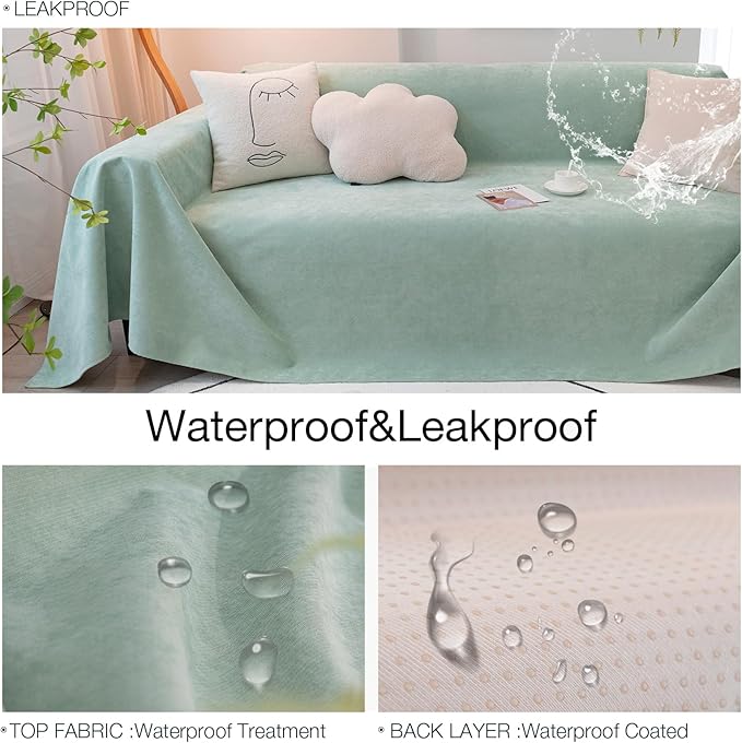 STACYPIK Light Green Waterproof Couch Cover for Dogs, Non-Slip Sofa Cover for 2 Cushion Sofa, Anti-Scratch Resistant Couch Covers, Washable Furniture Protector, Loveseat Cover for Living Room-71X118IN