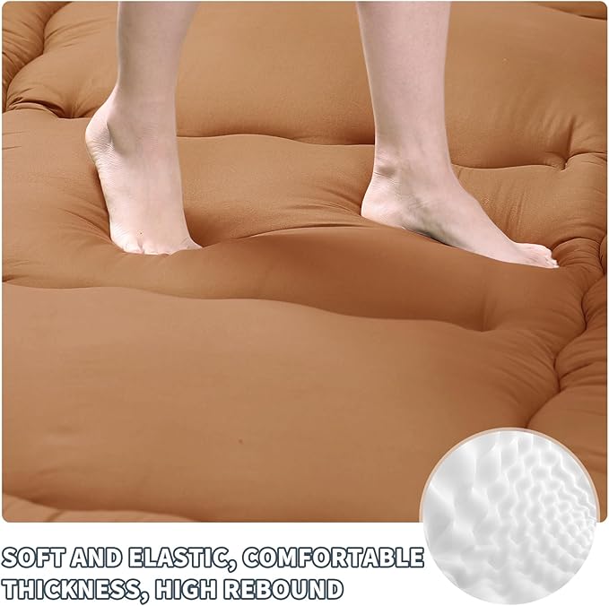 Japanese Floor Mattress,4" Thicken Japanese Floor Sleeping Pad Foldable,Futon Mattress Suitable for Camping and Guest Room (Khaki, Full (80" X 47"))