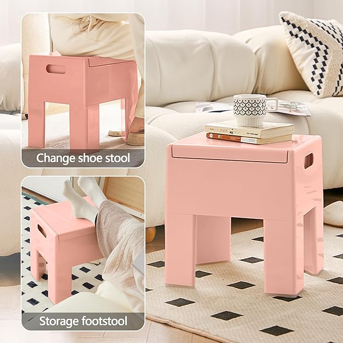 Nightstand Bedside with Storage Space, Multifunctional Colorful Plastic End Table Small Side Table for Bedroom, Dorm and Small Spaces, Easy Assembly(14.7" D x 11.8" W x 15.8" H, Pink)