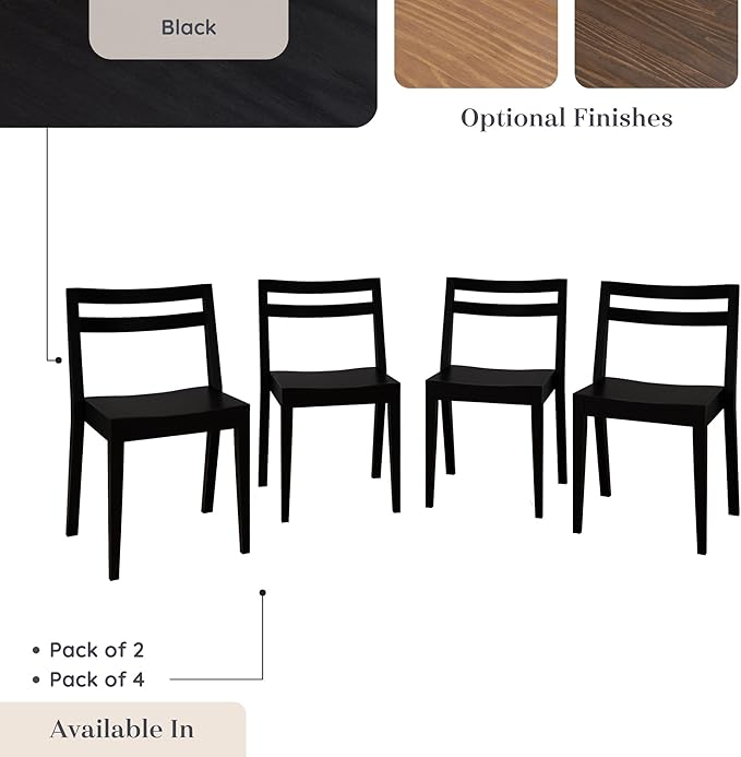 Grain & Grove Davie Dining Room Chairs Set of 4, Solid Wood Modern Kitchen Chair for Living Room, Kitchen, Black