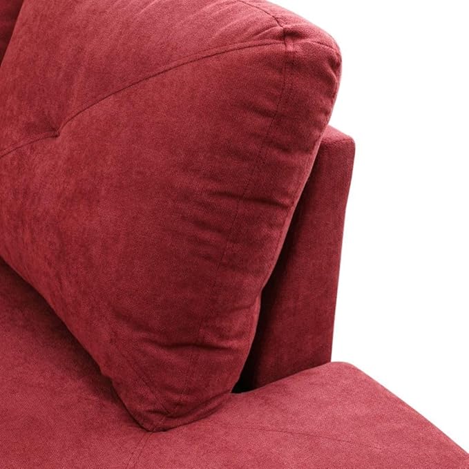 Red L-Shaped 3-Piece Flannelette Sofa with Storage Ottoman Set, Sectional Couch Sofa Set for Living Room, Office, Small Space