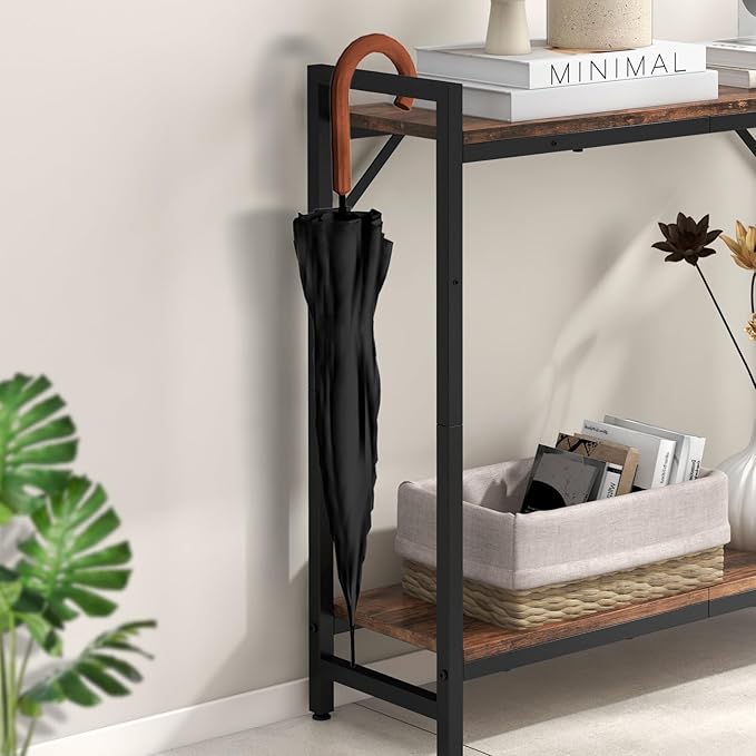 Narrow Console Table, Small Entryway Table with 2 Support Bar, Thin Sofa Table, Small Couch Table, Display Table, Side Table for Living Room, Hallway, Bedroom, Rustic Brown