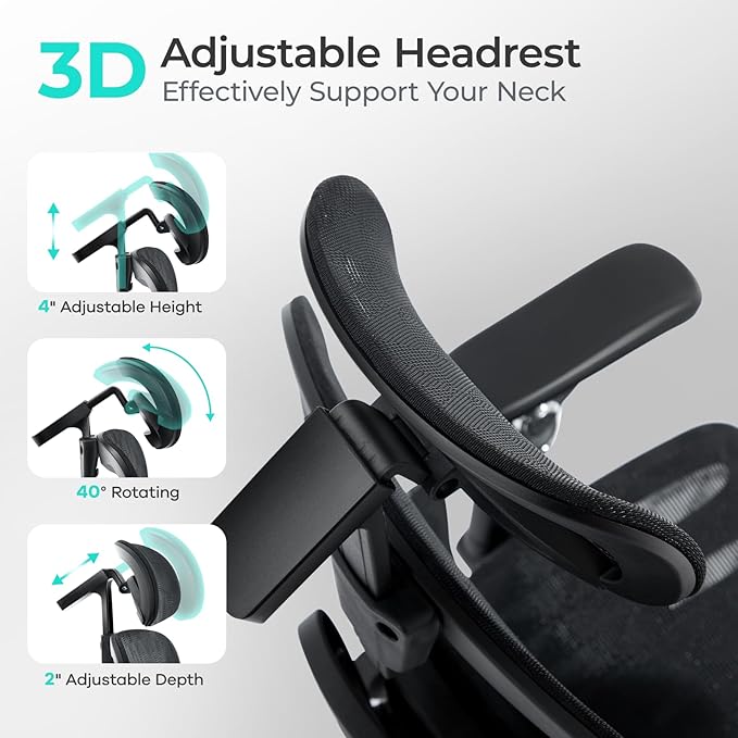 Ergonomic Office Chair with 9D Arms,Adjustable Seat Depth,3D Lumbar Support,135° Recline,3D Headrest & Footrest,Mesh Computer Desk Chair - Ultimate Comfort for Home & Executive Office Black