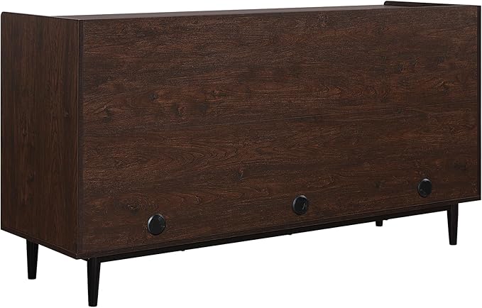Manhattan Comfort Duane 59-Inch Ribbed Mid Century Modern Sideboard, Versatile Dining & Living Room Buffet Table with 3 Adjustable Center Shelves & 2 Side Cabinets, Set of 3, Black