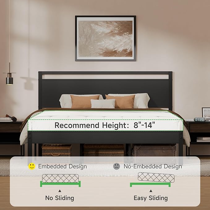 Z-hom Upgraded King Size Bed Frame, Heavy Duty Metal Sturdy King Bed Frame with Modern Wood Headboard & Footboard, Stable Platform Bed Furniture Bed Storage, No Noise, No Box Springs, Black