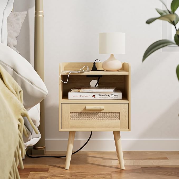 Masupu Nightstand,Small Bedside Table with Two Drawers,White Night Stand,Bedside Furniture,Mid-Century Modern End Table with for Bedroom,Living Room (Farmhouse, Yellow-Outlet)