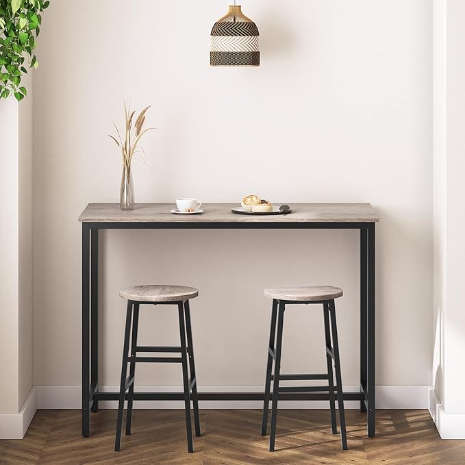 Bar Stools, Set of 2 Round Bar Chairs with Footrest, 24.4 Inch Kitchen Breakfast Bar Chairs, Industrial Bar Stools, Easy Assembly, for Dining Room, Kitchen, Greige BAHG0201Z