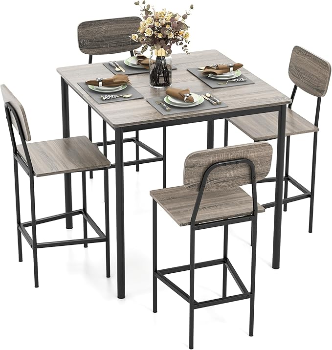 Tangkula Counter Height Dining Table Set, Bar Table and Chairs, Pub Table and Chairs Set of 4, Space-Saving Dinette Set for Breakfast Nook