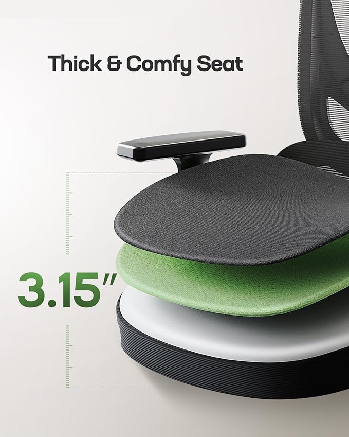 Marsail Ergonomic Office Chair Desk Chair,Gaming Chair with Height Adjustable Lumbar Support,Breathable Mesh Seat Adjustable Swivel Rolling Home Executive, Adjustable Armrest& 90-135°Rocking,Black