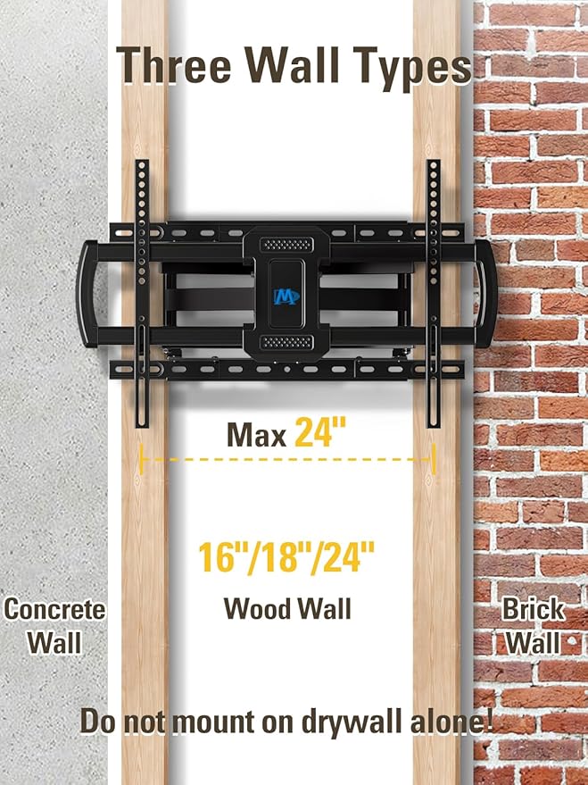 Mounting Dream TV Wall Mounts Bracket for Most 42-84 Inch TVs, UL Listed Premium TV Mount Full Motion with Articulating Arms, Max VESA 600x400mm and 100LBS, Fits 16", 18", 24" Studs, MD2296-24K