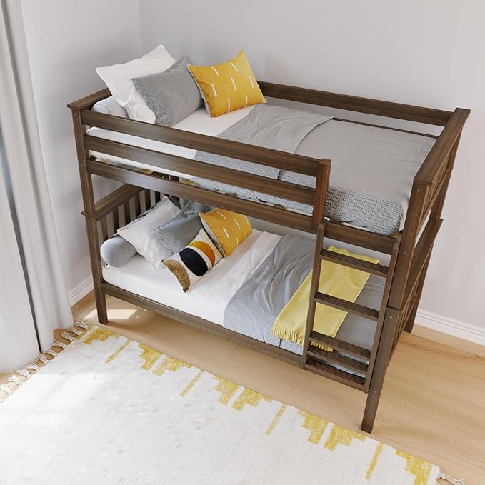 Max & Lily Bunk Bed Twin over Twin, Solid Wood Bunk Bed Frame with Ladder for Kids, 14" Safety Guardrails, Easy Assembly, No Box Spring Needed, Walnut