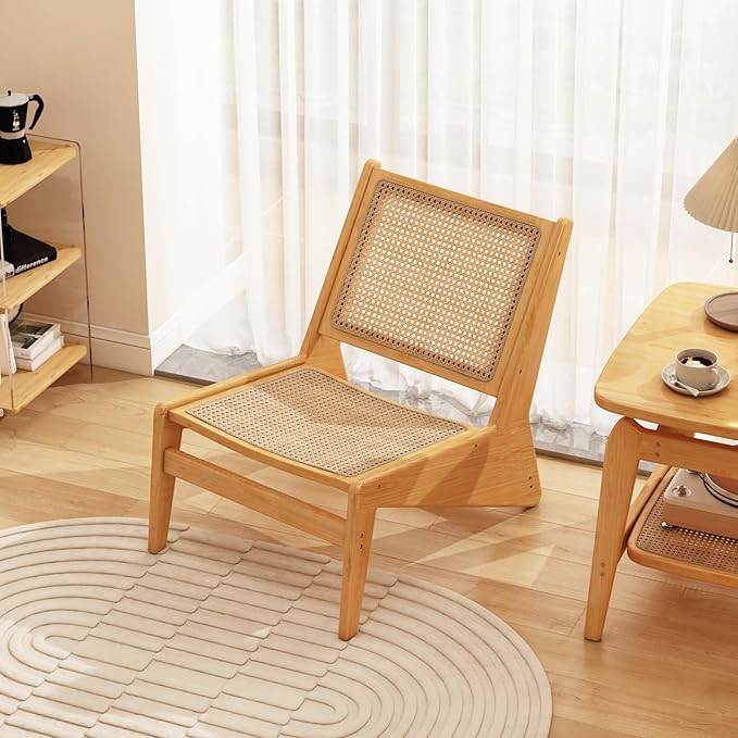 Rattan Chair 2Pcs, Mid Century Modern Accent Chair, Leisurely Reading Chair for Living Room(Wood)