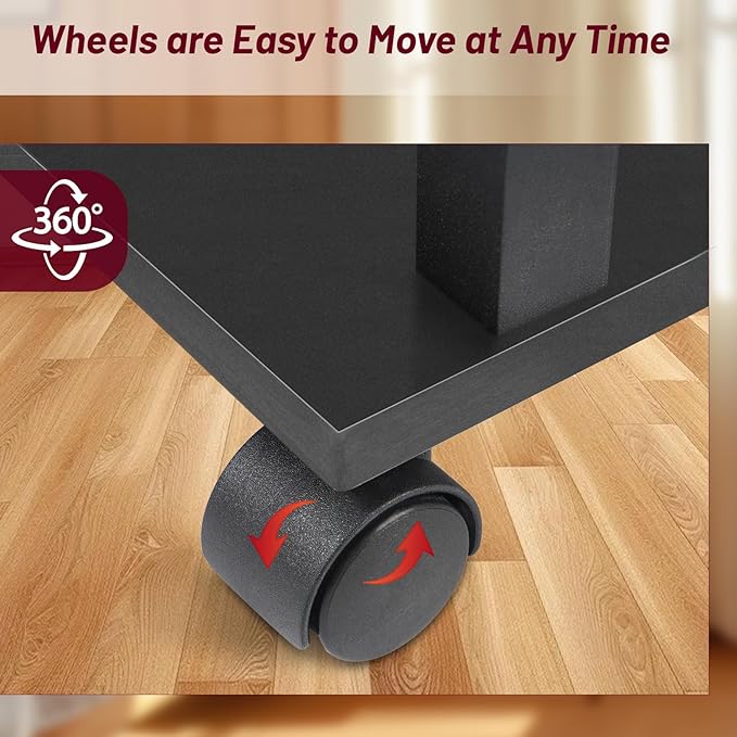 Side Table with Charging Station and Drawer, Narrow End Table with USB Ports and Outlets for Small Space, Living Room, Bedroom and Office, with 4 Wheels (1, Black)