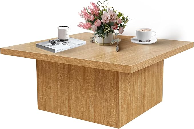 Square Cocktail Living Room Coffee Table Engineered Eco-Friendly Wood Look Laminate Veneer Rustic Farmhouse