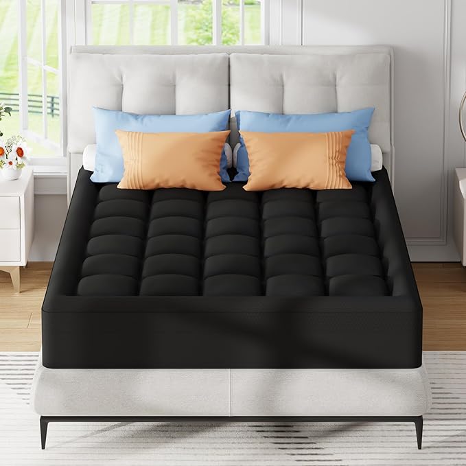 ELEMUSE Dual Layer 3 Inch Memory Foam Mattress Topper Queen Size, 2 Inch Cooling Gel Memory Foam Plus 1 Inch Down Alternative Pillowtop Mattress Pad with Cooling Cover, Soft Comfort Support,Black