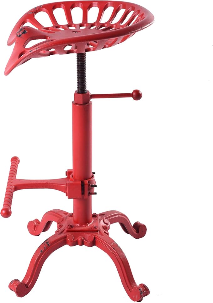 Diwhy Rustic Industrial Farmhouse Tractor Seat Adjustable Bar Stool Industrial bar Chair (Aged Red, Cast Iron)