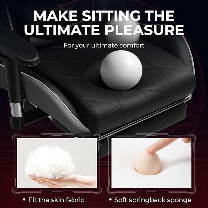 Gaming Chair with 3D Adjustable Armrests, Cow Print Design, Ergonomic Office Chair with High Back, Computer Chair with Footrest,Comfy Diamond Stitching Sest, Game Chair for Adults