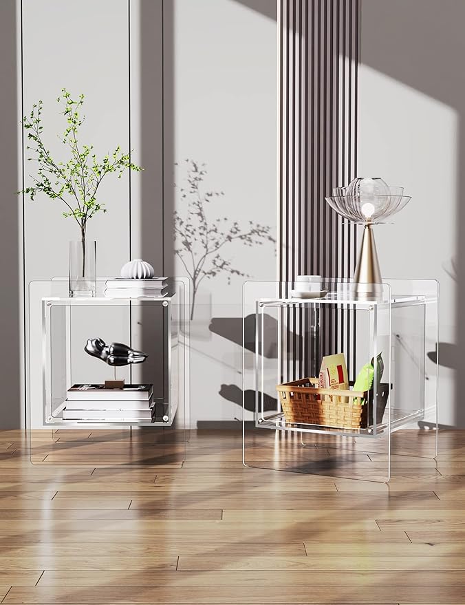 Acrylic Nightstand Colorful Bedside Table with Open Storage Shelf,Clear Side Table for Living Room (1, Clear)