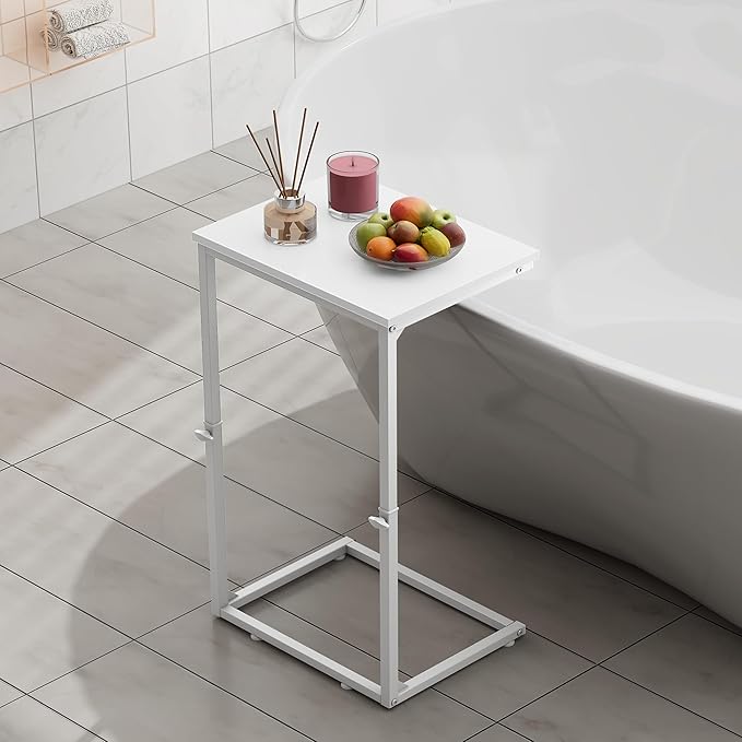 Vagusicc C Shaped End Table for Couch, 33.2'' Extra Tall C Table Adjustable Height Side Table, Small Side Table for Small Spaces, Couch Tables That Slide Under, Tv Tray Table for Living Room, White
