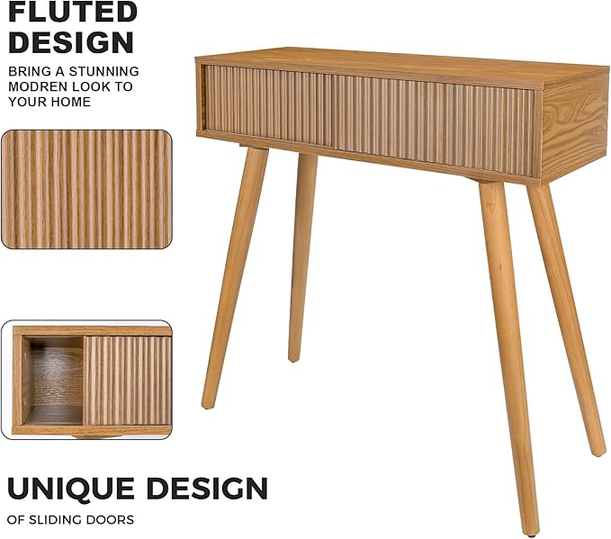 Console Table, Small Console Tables for Entryway,31" Vanity Desk Fluted Dresser Side Table, Brown Entry Table Narrow Console Table Modern Hallway Table Modern Sofa Table for Living Room(Brown)