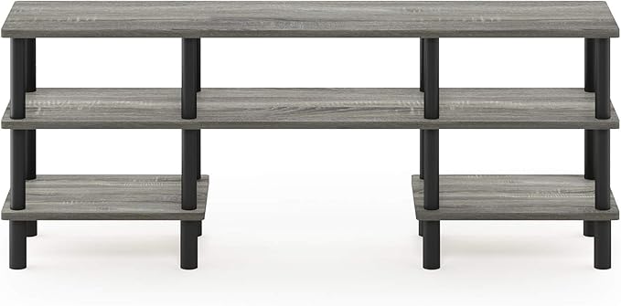 Furinno Turn-N-Tube 3-Tier Multipurpose Wide Shelf TV Stand, French Oak Grey/Black