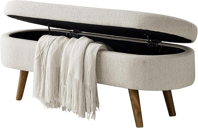 NicBex Ottoman Bench with Storage for Bedroom, 43.5" Upholstered End of Bed Bench with Rubber Wood Legs, Linen Storage Bench for Living Room or Entryway,