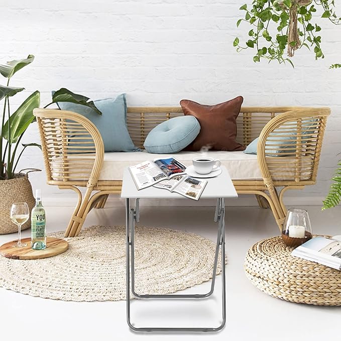 Garden 4 you Folding TV Tray Table,TV Dinner Table with Sturdy MDF Top,Eating Trays for Living Room with No Assembly Required, 2PCS (White)