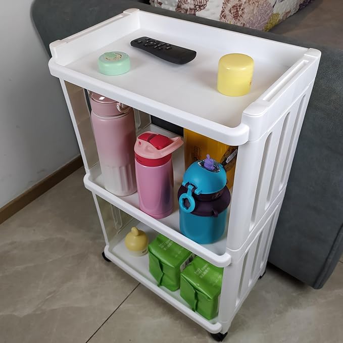 3 Tier Rolling Storage Cart for Bathroom Toilet Side Storage Shelf with Wheels Movable Organization Rack Organizer Shelving Unit Bathroom Cart Office Cart (Normal Size)
