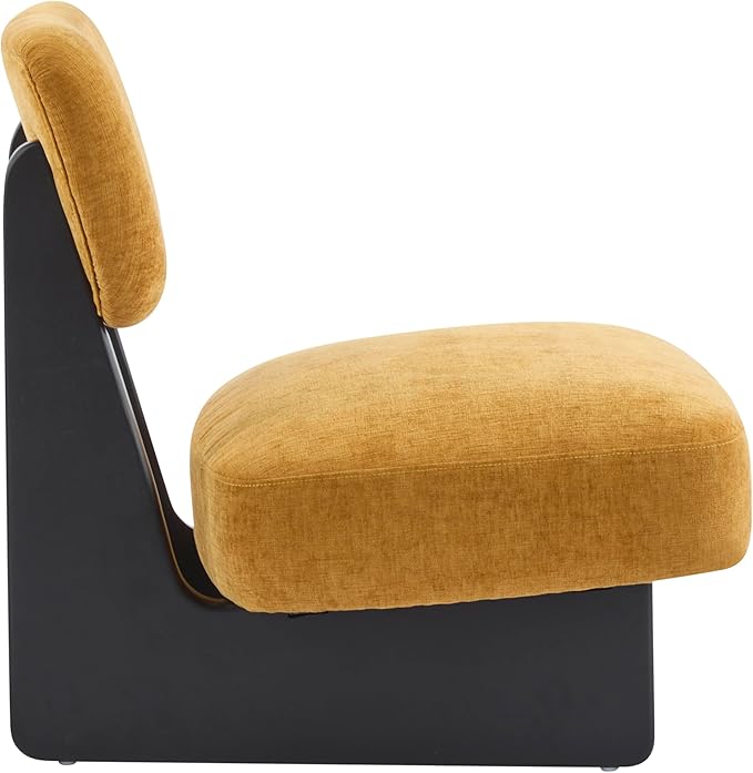 Christopher Knight Home Mores Low Profile Accent Chair Set of 2, Modern Living Room Armless Lounge Chair, Fabric Comfy Reading Chair for Bedroom, Wooden Frame and Thick Padded Seat, Black+Tumeric