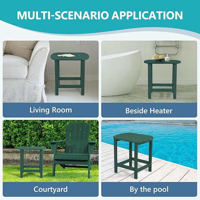 Hdpe Outdoor Adirondack Side Table, Wooden Textured, Set for Patio, Garden, Porch, Pool Composite Patio, Backyard, Bathroom and Indoor, Maintenance & Weather Resistant (Green)