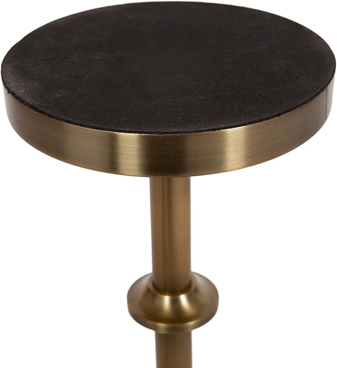 Kate and Laurel Engles Modern Adjustable-Height Pedestal Drink Table; 10 x 10 x 30; Walnut Brown and Brass; Mid-Century Round Indoor Metal Plant Stand with Solid Wood Tabletop
