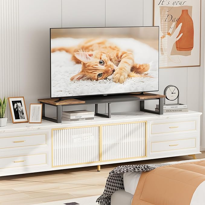 aboxoo 47" TV Riser for 32-60 inch TV, TV Riser Stand Shelf, Tabletop TV Stand Riser, Computer Monitor Table for Home Living Room, Study Office (Brown)