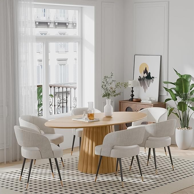 Casaphoria 67" Oval Dining Table, Modern Wood Kitchen Table with Cone Shaped Strip Convex Base for Living Room & Dining Room, Easy Assembly Farmhouse Furniture for 4-6, Oak