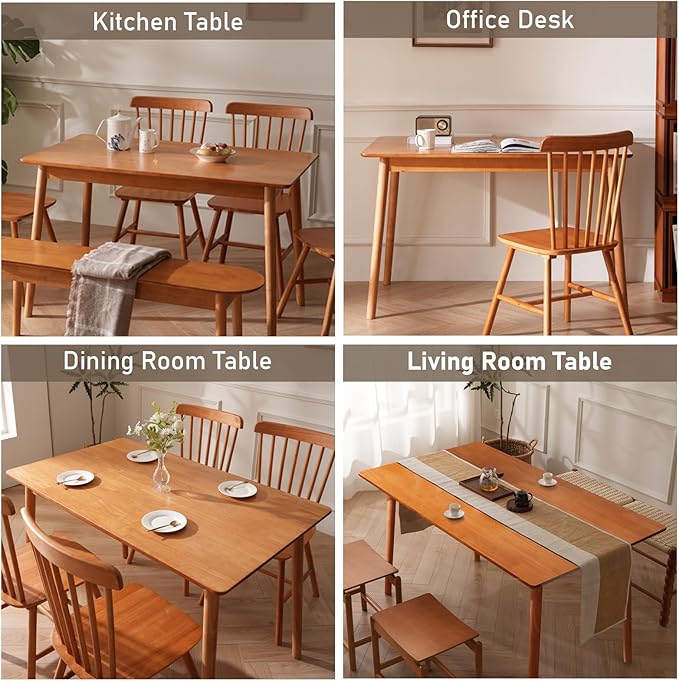 BAKEVE Dining Table for 4-6 Person- 47.2'' Solid Wood Kitchen Table, Mid Century Modern Desk, Farmhouse Rectangular Dining Room Table for Living Room, Office, Kitchen and Study (Cherry)