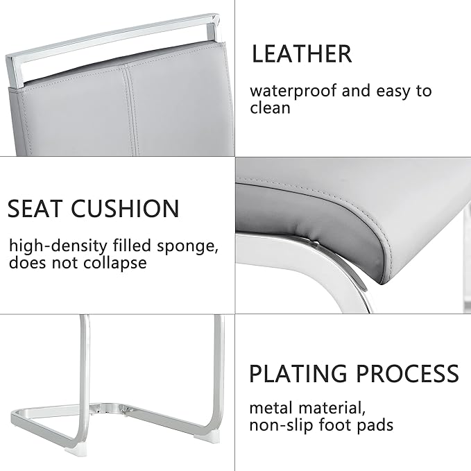 Modern Dining Chairs Set of 8, High Back Kitchen Chairs,Faux Leather Side Chair with Metal Legs, Easy to Clean Upholstered Dining Chairs, Ideal for Living Room(Silver Leg)