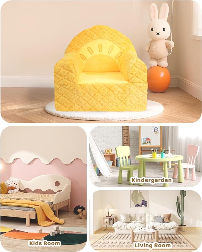 Toddler Chair, Comfy Foam Kids Couch with Soft Velvet Cover, Toddler Couch with Cute Pineapple Design for Gaming and Studying, Kids Sofa for Boys and Girls