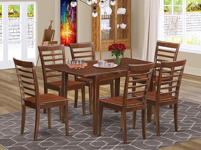 East West Furniture NOML7-MAH-W 7 Piece Kitchen Table Set Consist of a Rectangle Dining Table with Butterfly Leaf and 6 Dining Room Chairs, 32x54 Inch, Mahogany