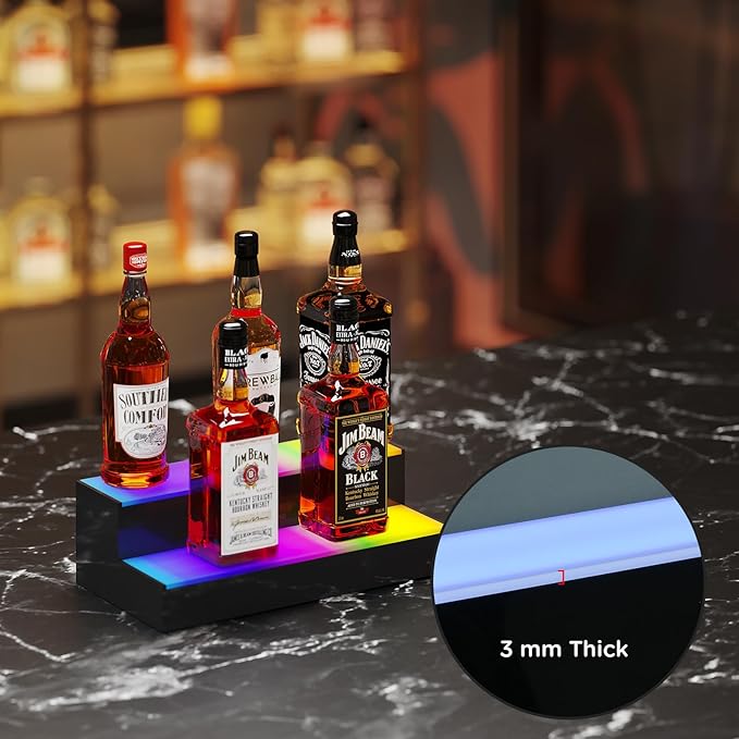 Dethan 2 Tier 15 Inch Liquor Bottle Display Shelf - Wine Racks with Multi-Color, Acrylic Bar Shelves for Commercial Clubs