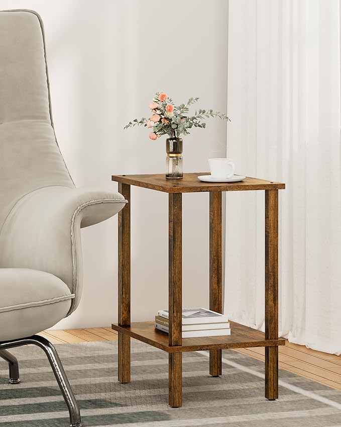 TUTOTAK End Table, Set of 2, Side Table, Nightstand, 2-Tier Storage Shelf, Sofa Table for Small Space, Living Room, Bedroom, Brown TB01BB035C