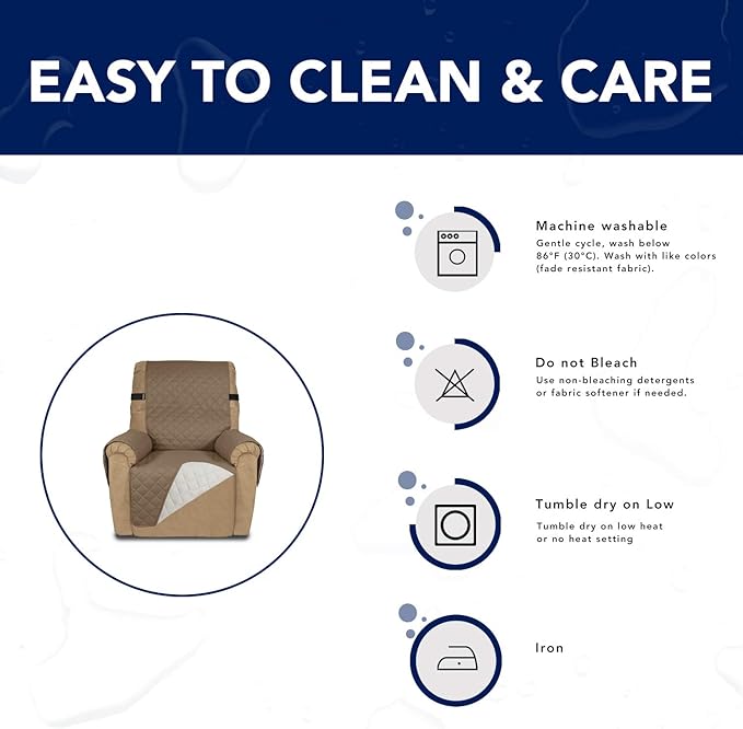 PureFit Reversible Sofa Cover Water Resistant Recliner Couch Cover, Machine Washable Furniture Cover with Adjustable Strap for Dogs, Pets (Recliner, Camel/Ivory)